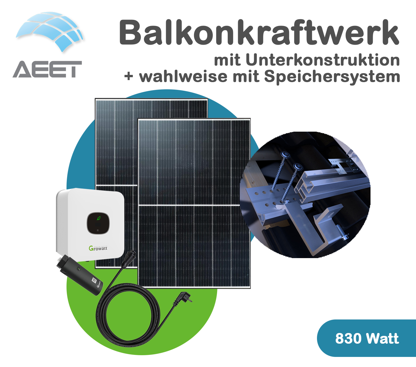Balkonkraftwerk-830 Watt mit Halterung Ziegeldach Balkonkraftwerk-830 Watt mit Halterung Ziegeldach