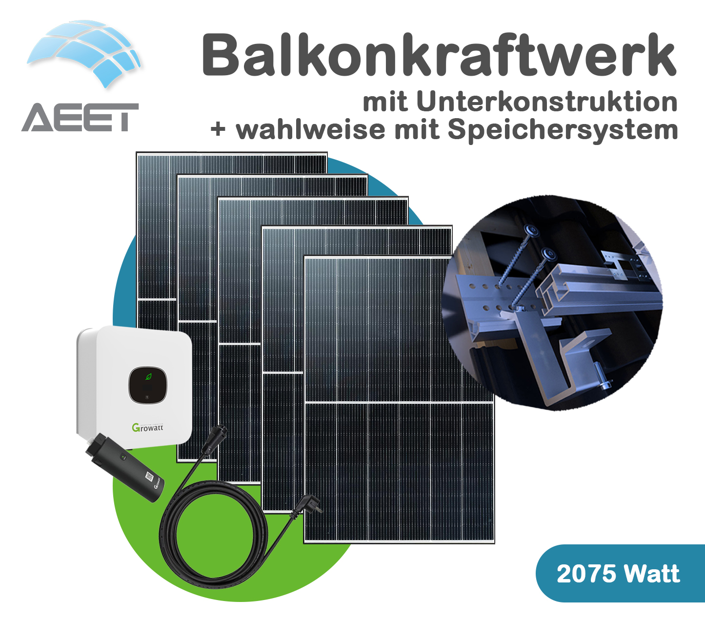 Balkonkraftwerk-2075 Watt mit Halterung Ziegeldach Balkonkraftwerk-2075 Watt mit Halterung Ziegeldach