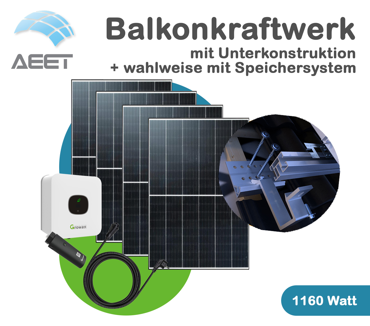 Balkonkraftwerk-1660 Watt mit Halterung Ziegeldach Balkonkraftwerk-1660 Watt mit Halterung Ziegeldach